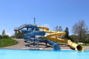 Sholem Aquatic Center water slide. View from slide exit from center of pool