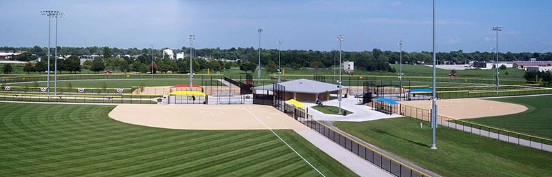 Arial view of Dodds 4 Plex Baseball Fields.