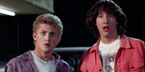 Bill & Ted facing the camera with confused and shocked looks on their faces.