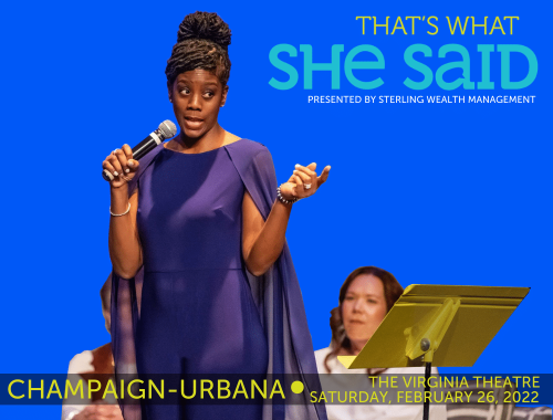 Flyer for "That's What She Said" presented by Sterling Wealth Management on Saturday, February 26