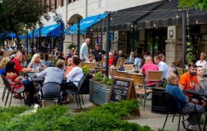 Champaign residents enjoying outdoor dining in downtown.