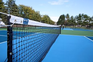 Empty pickleball court.